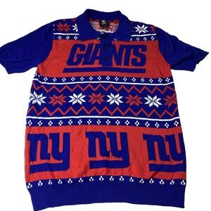 New York Giants Sweater Womens L Christmas Snowflake Ugly Polo Shirt NFL
